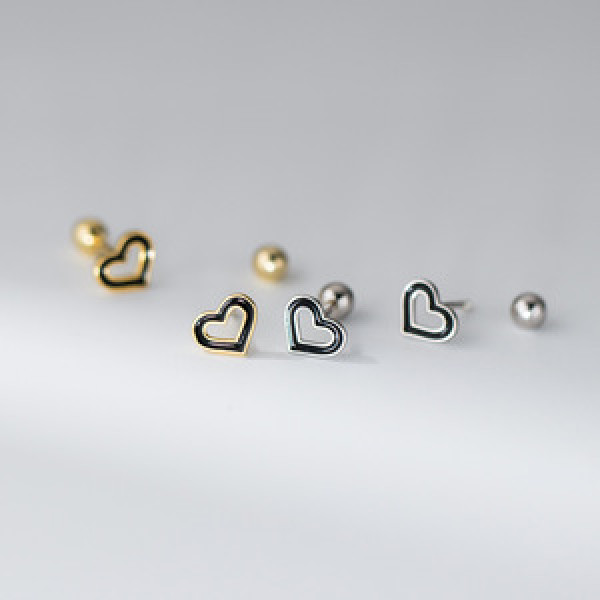 A45152 s925 sterling silver sweet black hollowed heart stud earrings