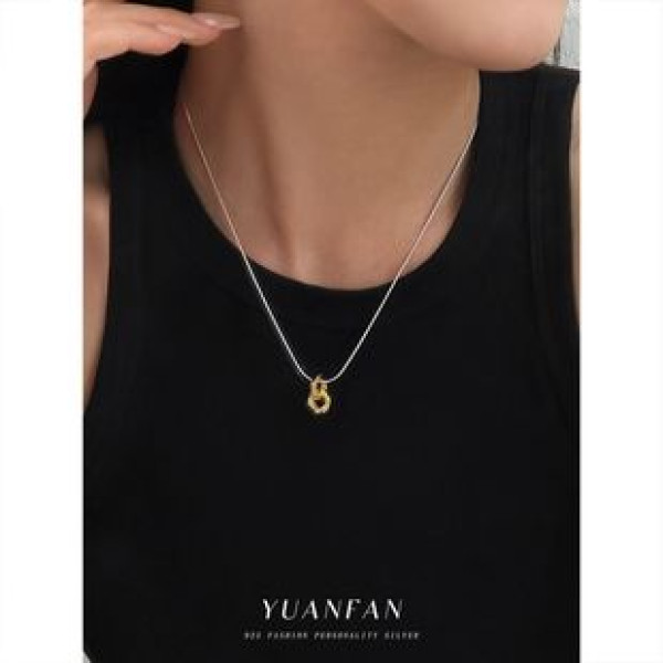 A43027 s925 sterling silver grade double unique gold metal geometric necklace