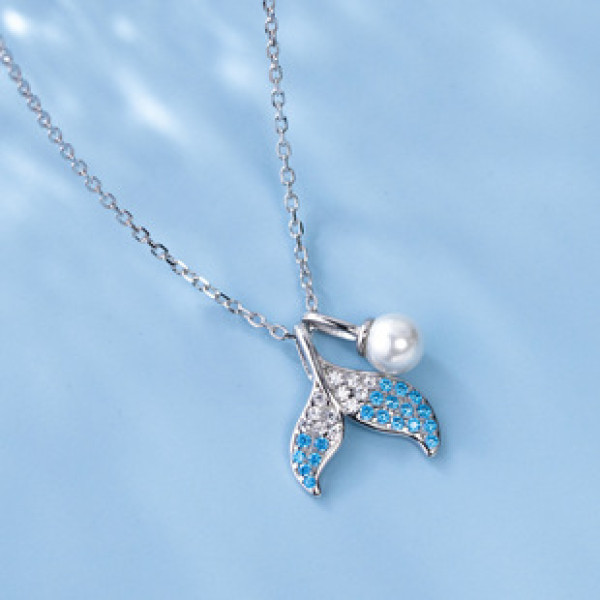 A40151 s925 sterling silver artificial pearl rhinestone grade necklace