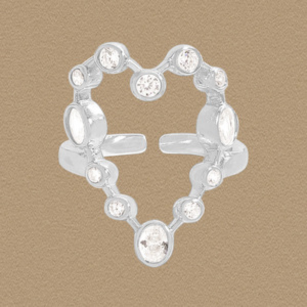 A45913 cubic zirconia heart adjustable sterling silver s925 heartshape ring