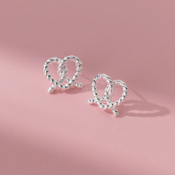 A41243 s925 sterling silver simple trendy heart twist rope stud sweet earrings