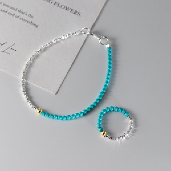 A44164 s925 silver trendy sweet dainty turquoise charm bracelet