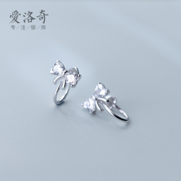 A40659 s925 silver fashion rhinestone butterfly clipon elegant sweet earrings