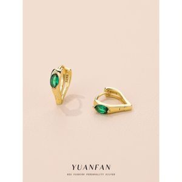A43669 s925 sterling silver green cubic zirconia vintage simple earrings