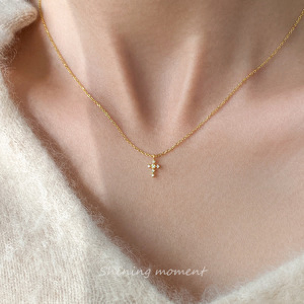 A44253 s925 silver rhinestone cross necklace