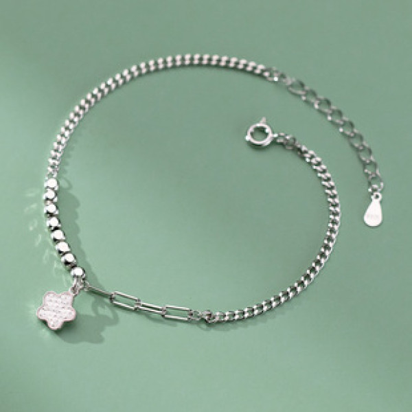 A42087 s925 sterling silver flower charm sweet design bracelet