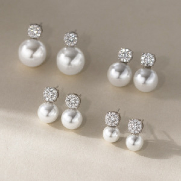 A46274 s925 sterling silver sweet rhinestone round stud earrings