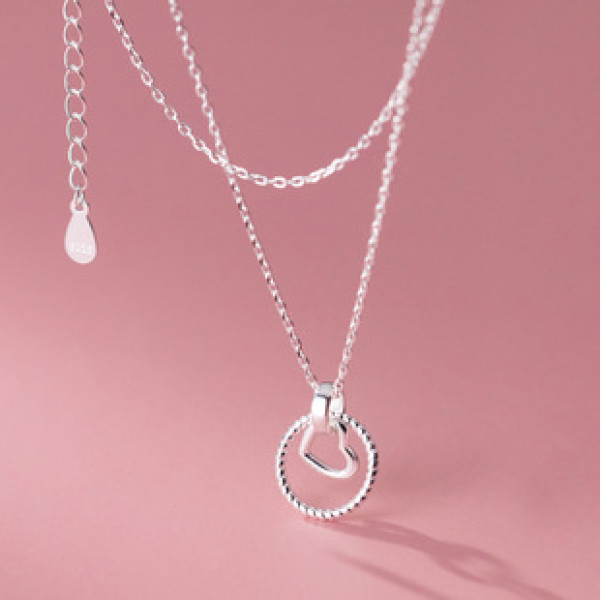 A38351 s925 sterling silver hollowed heart twist circle trendy elegant necklace