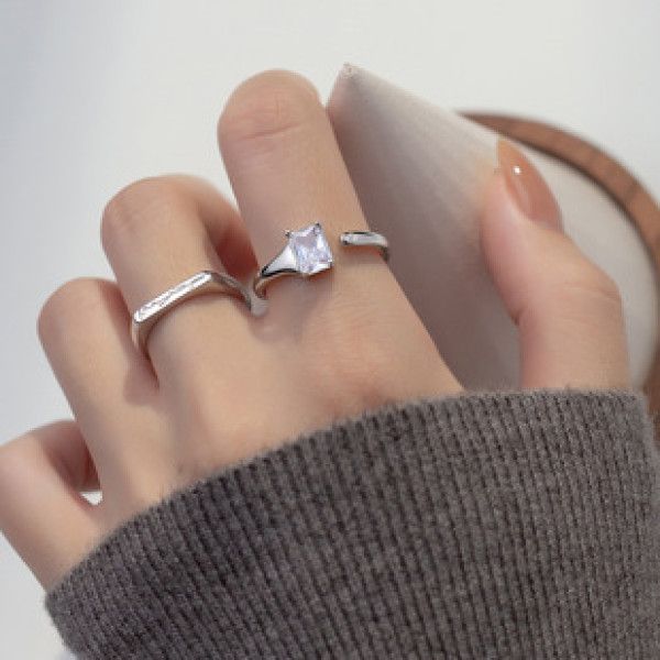 A39292 s925 sterling silver grade square rhinestone flower elegant adjustable ring