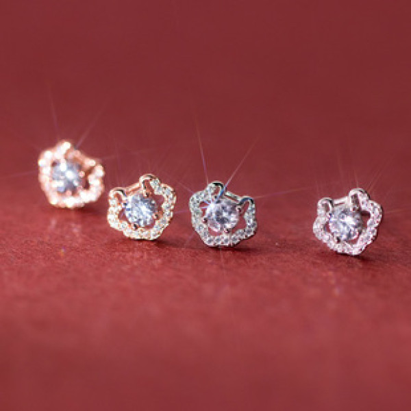 A41673 s925 sterling silver fashion sparkling rhinestone hollowed stud design earrings