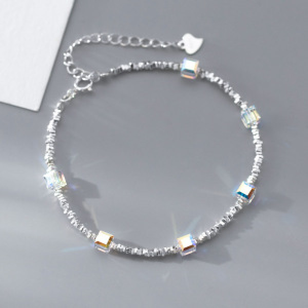 A46197 s925 silver sweet crystal square charm bracelet