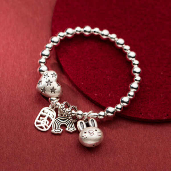 A37435 s925 silver rabbit kids charm elegant bracelet