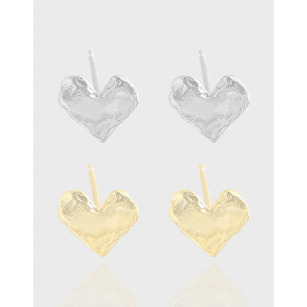 A42620 design wrinkled heart stud sterling silver s925 earrings
