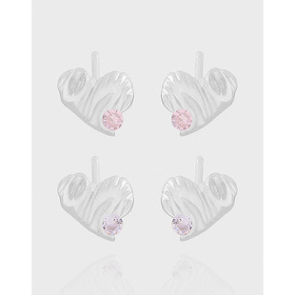 A42638 design wrinkled heart stud sterling silver s925 cubic zirconia earrings