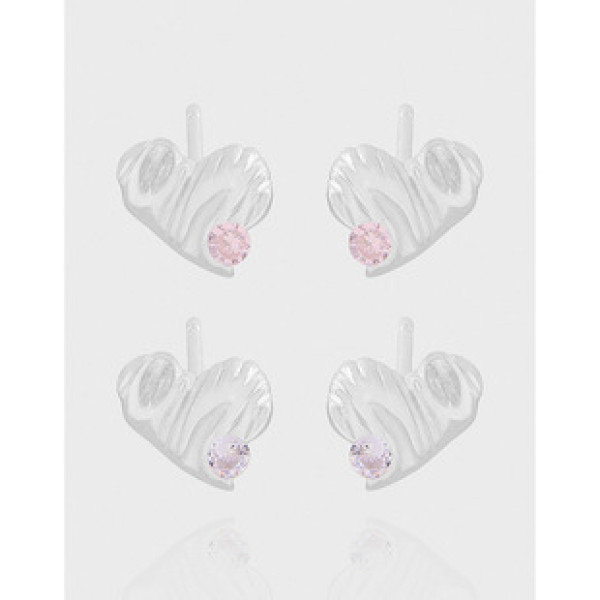 A42638 design wrinkled heart stud sterling silver s925 cubic zirconia earrings