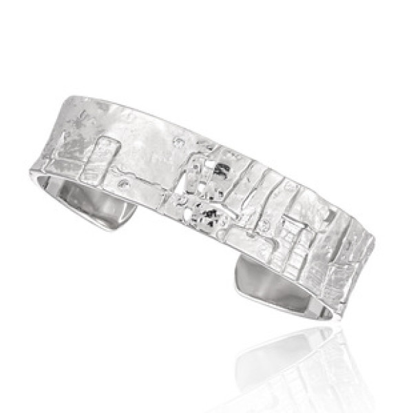 A43348 stone lines rhinestone s925 sterling silver wide design bangle bracelet