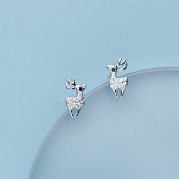 A44834 s925 sterling silver stud rhinestone christmas deer simple earrings