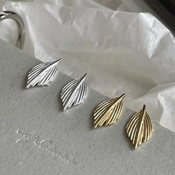 A45766 sterling silver leaf stud simple elegant earrings