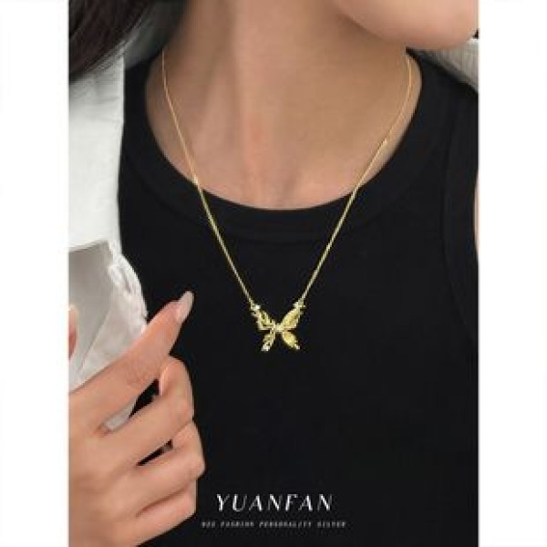 A43032 s925 sterling silver vintage butterfly grade cubic zirconia choker necklace