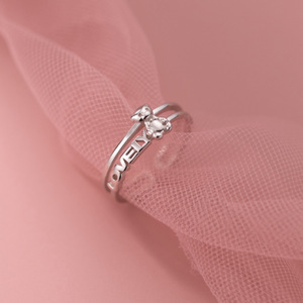 A45335 s925 silver bear double layered simple cute unique ring