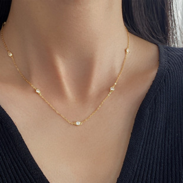 A43391 s925 sterling silver rhinestone fashion necklace