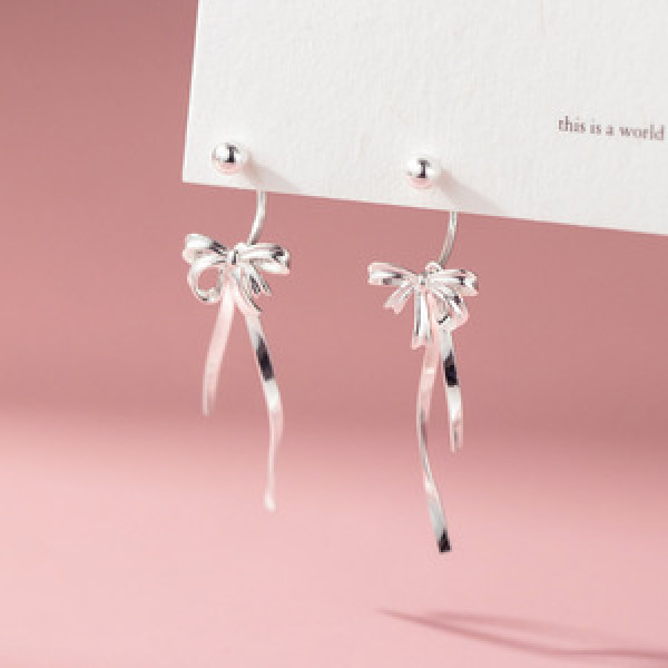 A45929 silver fringe sweet dainty butterfly ribbon earrings