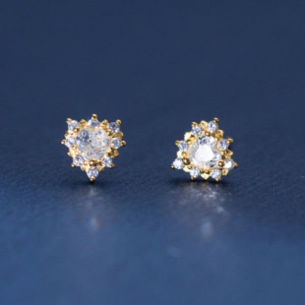A41063 s925 sterling silver sparkling rhinestone heart stud elegant earrings