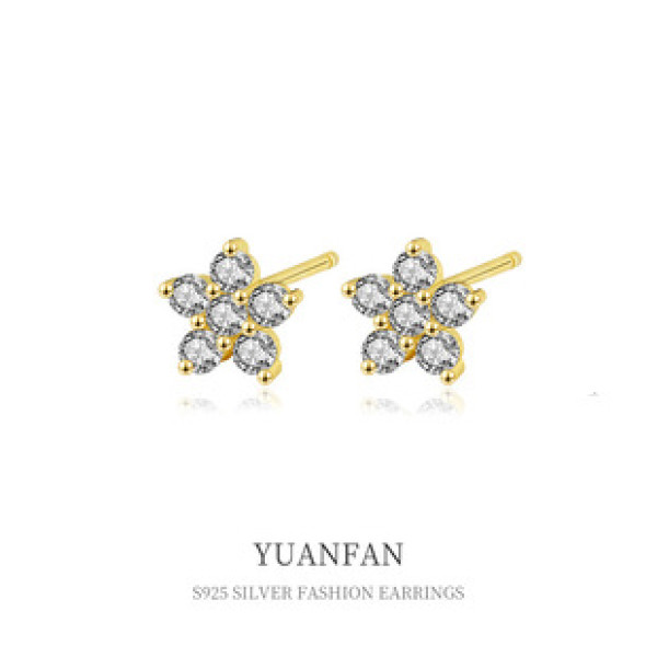 A38788 sterling silver elegant cute flower stud cubic zirconia earrings