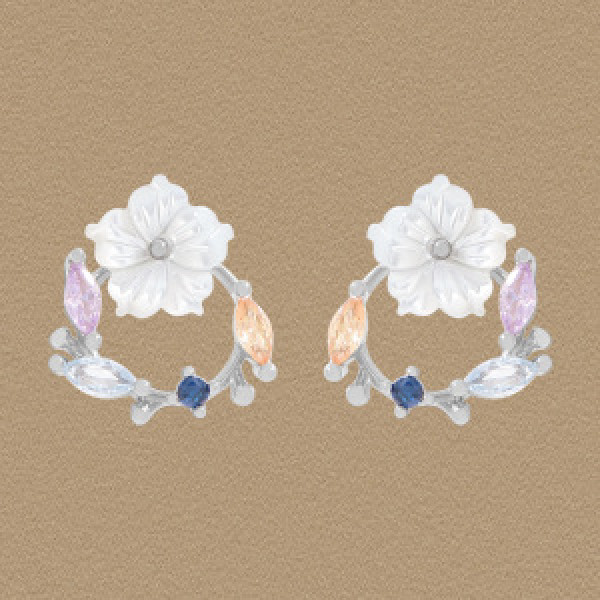 A46220 colorful cubic zirconia natural flower stud s925 sterling silver earrings