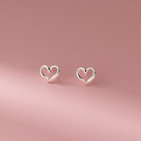 A45133 s925 sterling silver sweet dainty hollowed heart stud earrings