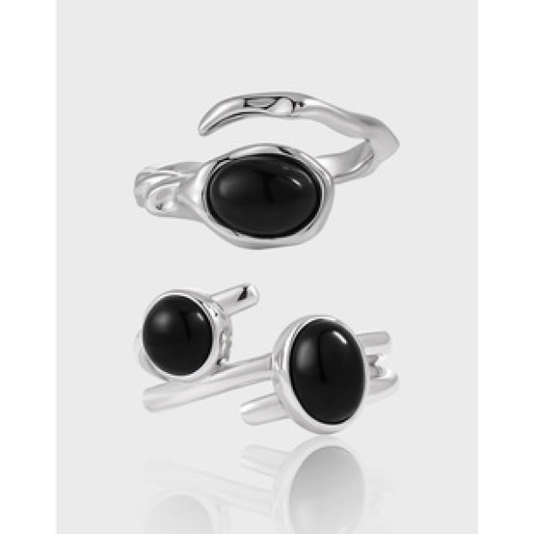 A41563 elegant black agate s925 sterling silver ring