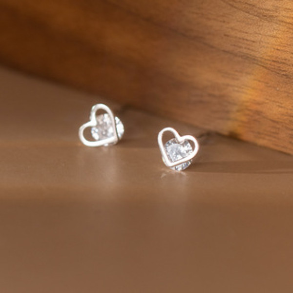 A37291 s925 sterling silver heart rhinestone stud design earrings