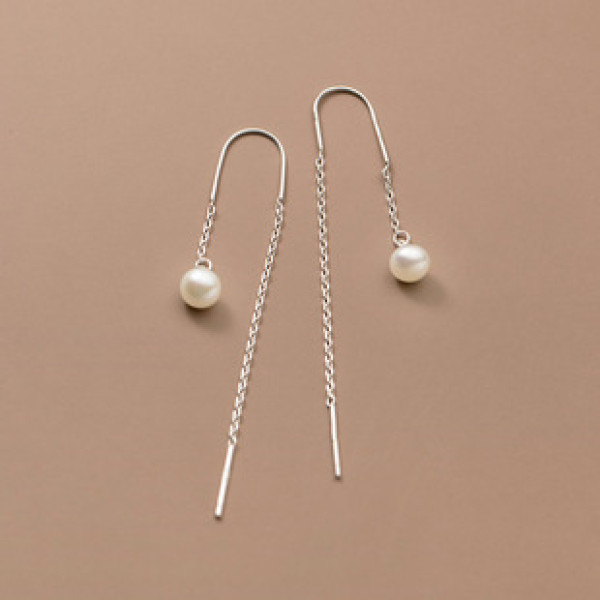 A40594 s925 silver long pearl string sweet elegant simple earrings