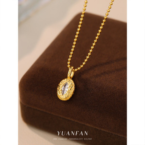 A43613 gold metal cubic zirconia s925 sterling silver pendant necklace