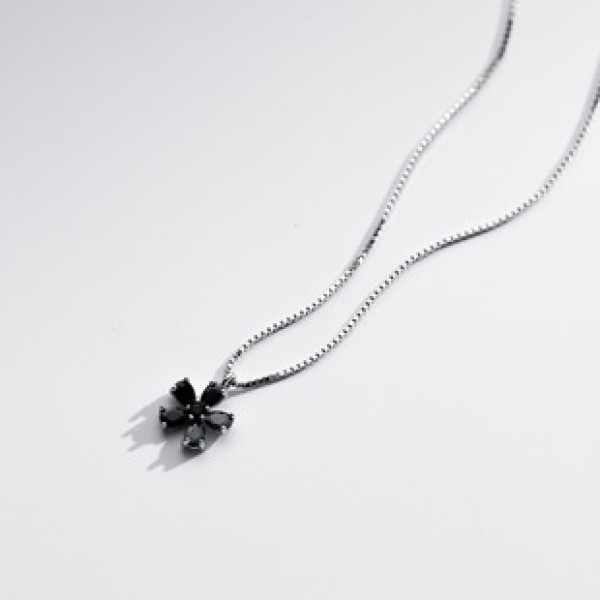 A39649 s925 sterling silver simple black rhinestone cute elegant necklace