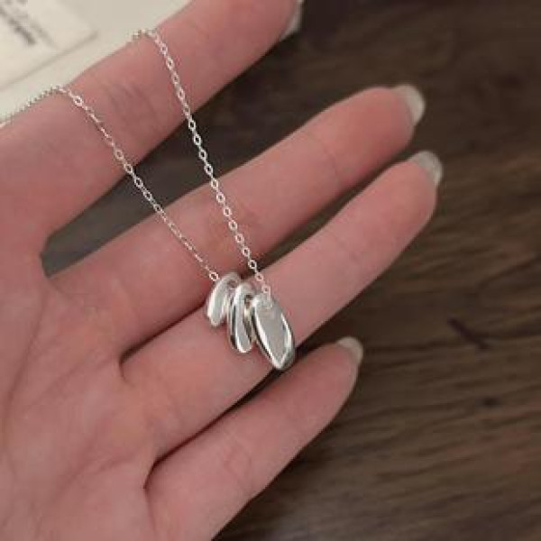 A42255 sterling silver oval simple elegant necklace