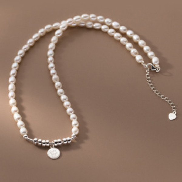 A40242 s925 sterling silver pearl initial vintage design elegant necklace