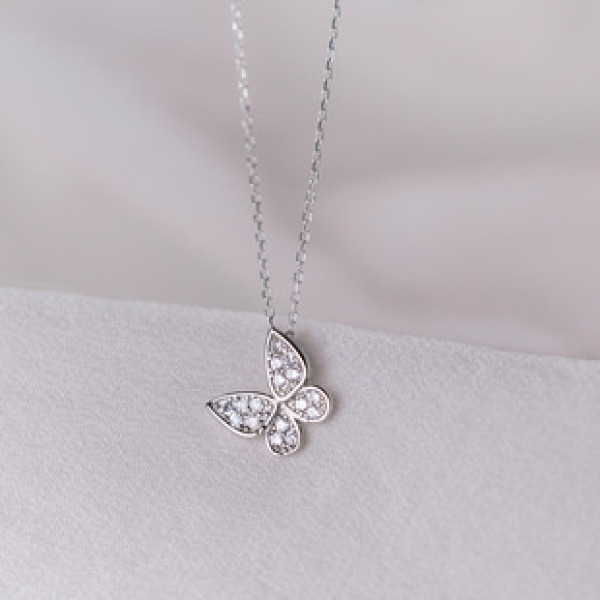 A39155 s925 silver sparkling rhinestone butterfly trendy sweet choker necklace
