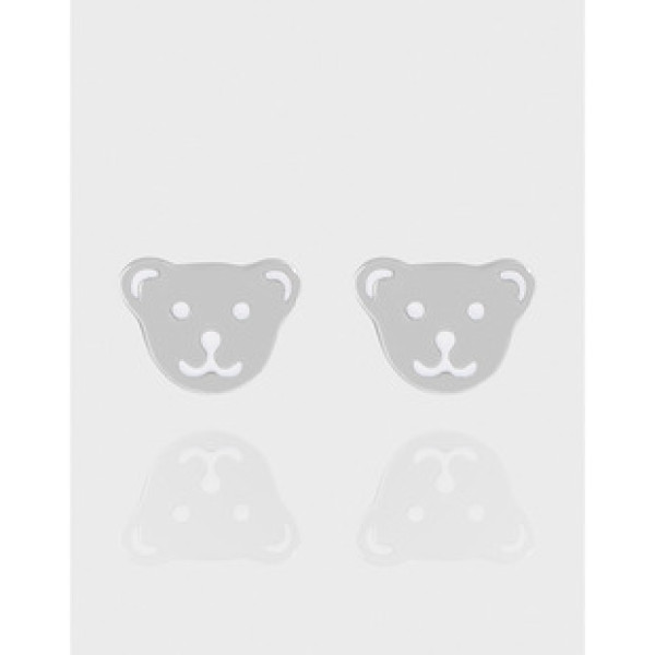 A43278 design bear glazed stud sterling silver s925 earrings