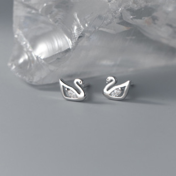 A37952 s925 sterling silver rhinestone swan stud grade elegant earrings