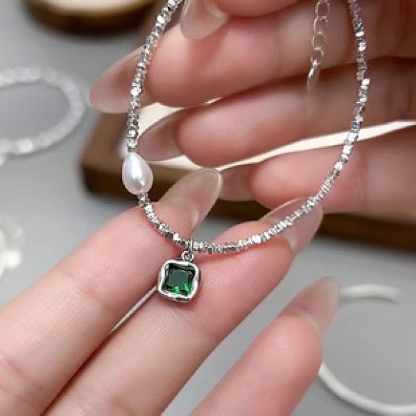 A38991 s925 sterling silver charm square elegant grade necklace bracelet