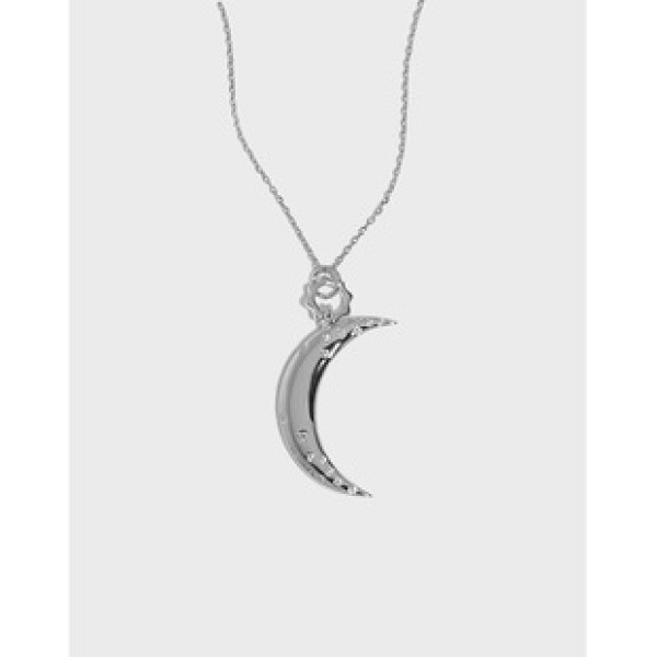 A34637 minimalist moon pendant cubiczirconias925 sterling silver necklace