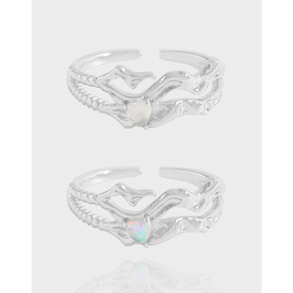 A41483 design bar wrinkled heart opal sterling silver s925 ring