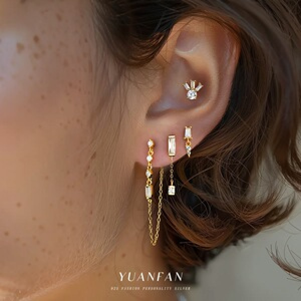 A44575 s925 sterling silver geometric cubic zirconia fashion unique earrings