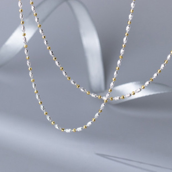 A41614 s925 sterling silver doublelayer bead gold necklace