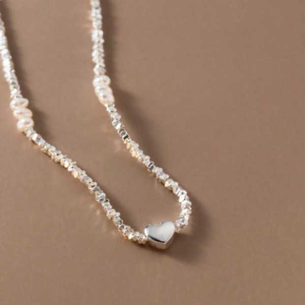 A40097 s925 sterling silver heart pearl vintage design elegant necklace