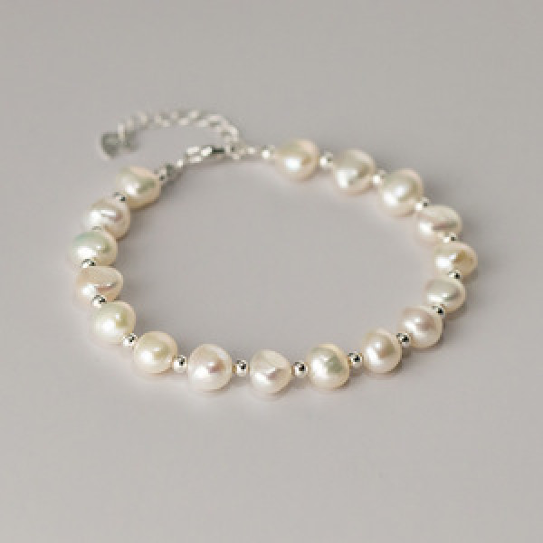 A43518 s925 silver trendy sweet cute unique pearl charm bracelet
