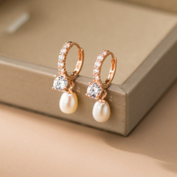 A42479 s925 sterling silver rhinestone pearl fashion earrings
