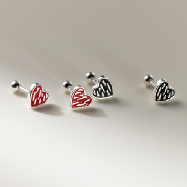 A42521 s925 sterling silver simple bar stripe heart stud design earrings