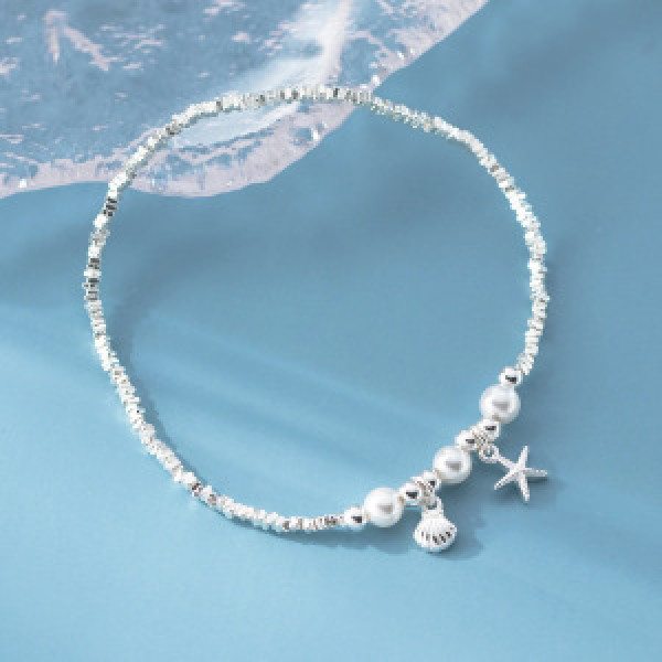 A46280 s925 sterling silver starfish shell artificial pearl charm bracelet